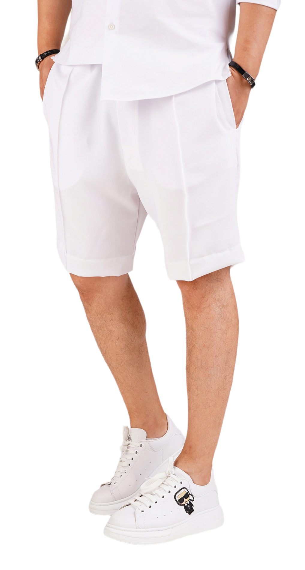 Pantaloni eleganti din stofa alba premium MSL5873