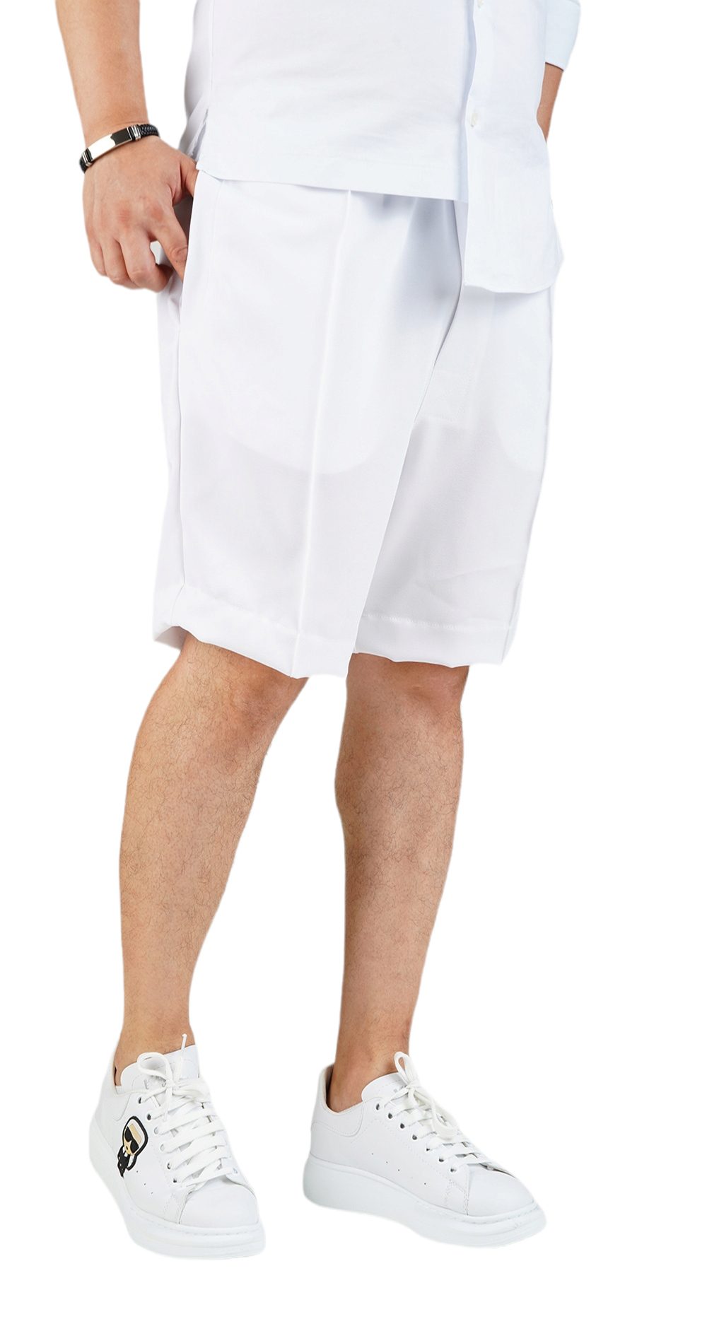 Pantaloni eleganti din stofa alba premium MSL5873