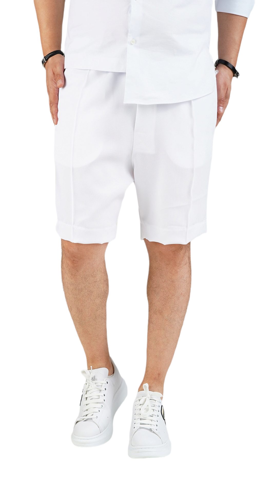 Pantaloni eleganti din stofa alba premium MSL5873