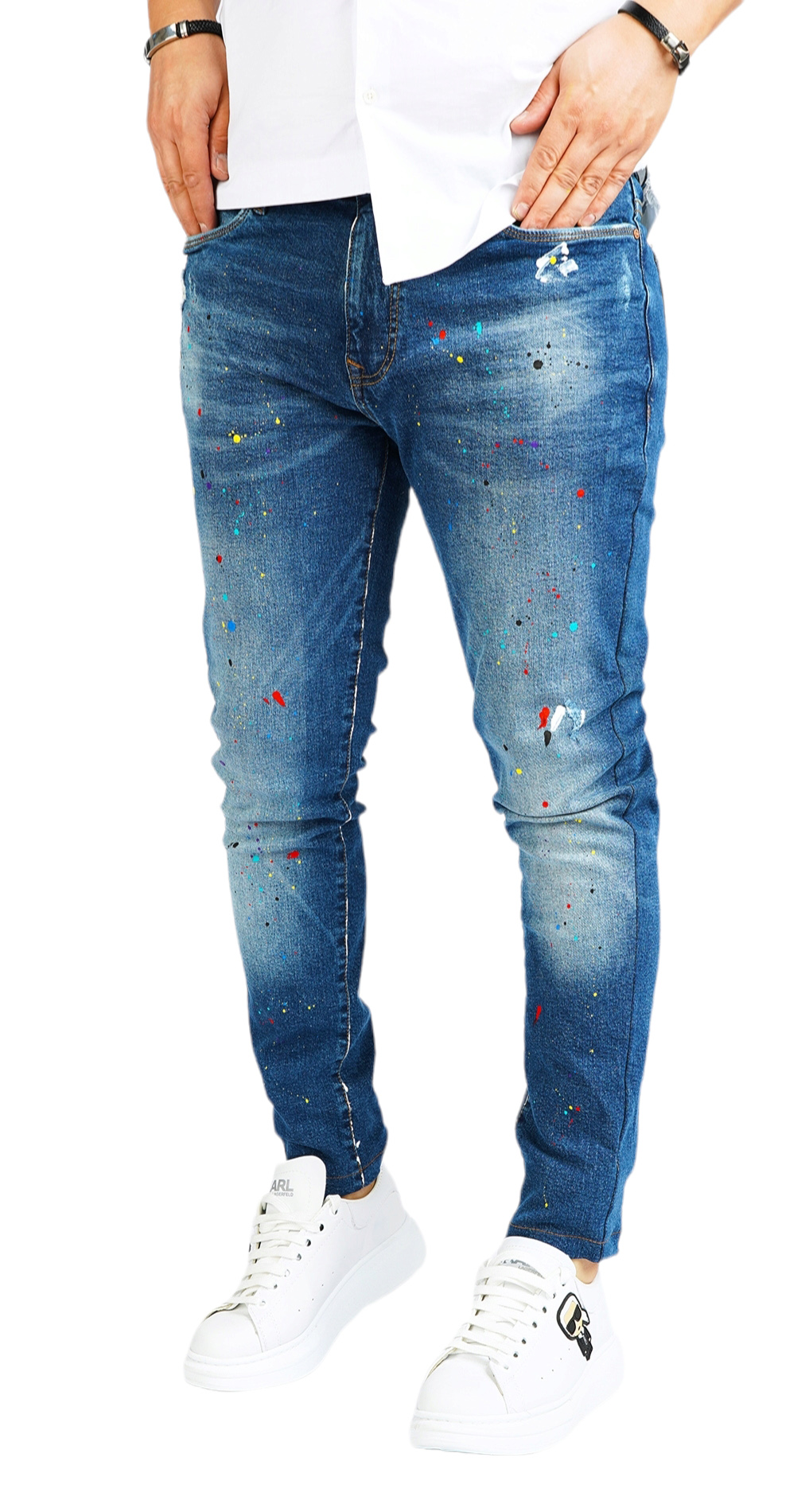 Blugi custom cu efecte aplicate manual anterioare MJL5910 Blugi custom cu efecte aplicate manual MJL5910