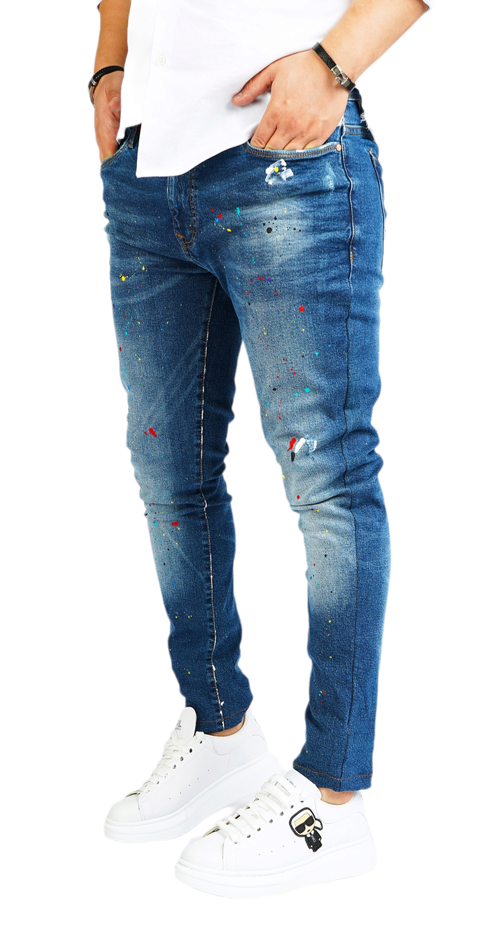 Blugi custom cu efecte aplicate manual anterioare MJL5910 Blugi custom cu efecte aplicate manual MJL5910