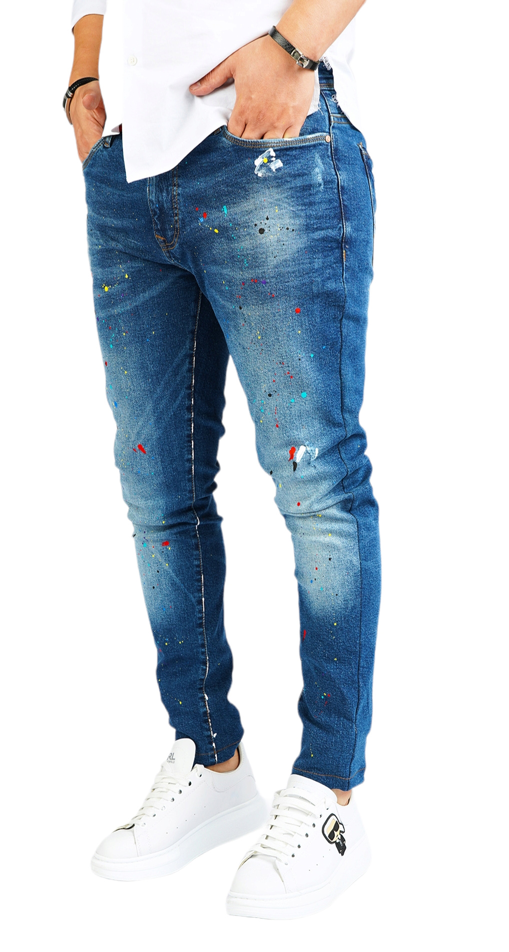 Blugi custom cu efecte aplicate manual anterioare MJL5910 Blugi custom cu efecte aplicate manual MJL5910