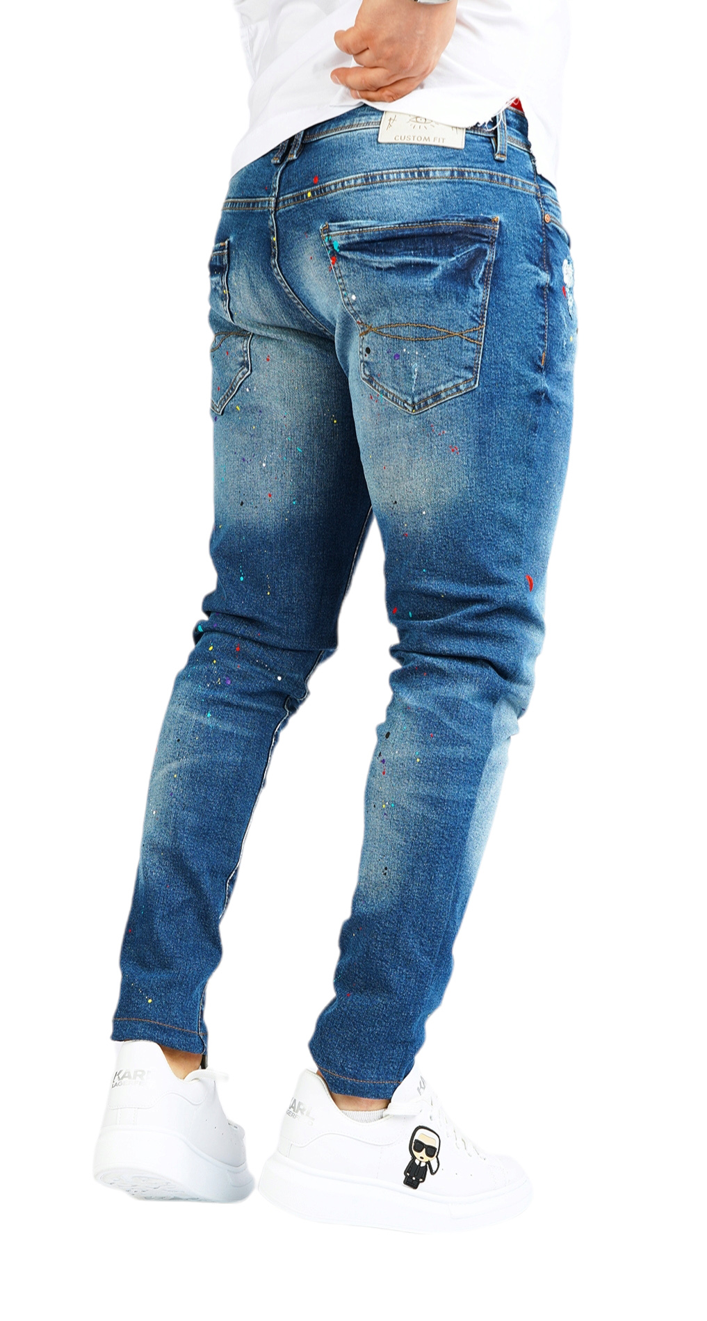 Blugi custom cu efecte aplicate manual anterioare MJL5910 Blugi custom cu efecte aplicate manual MJL5910