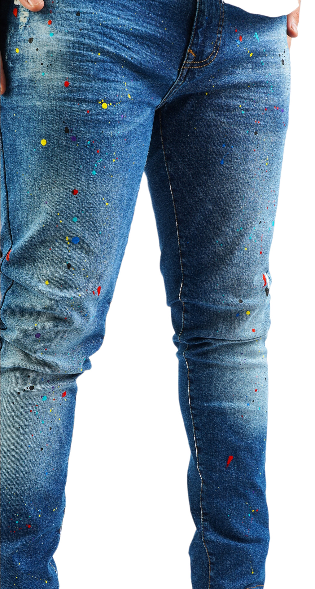 Blugi custom cu efecte aplicate manual anterioare MJL5910 Blugi custom cu efecte aplicate manual MJL5910