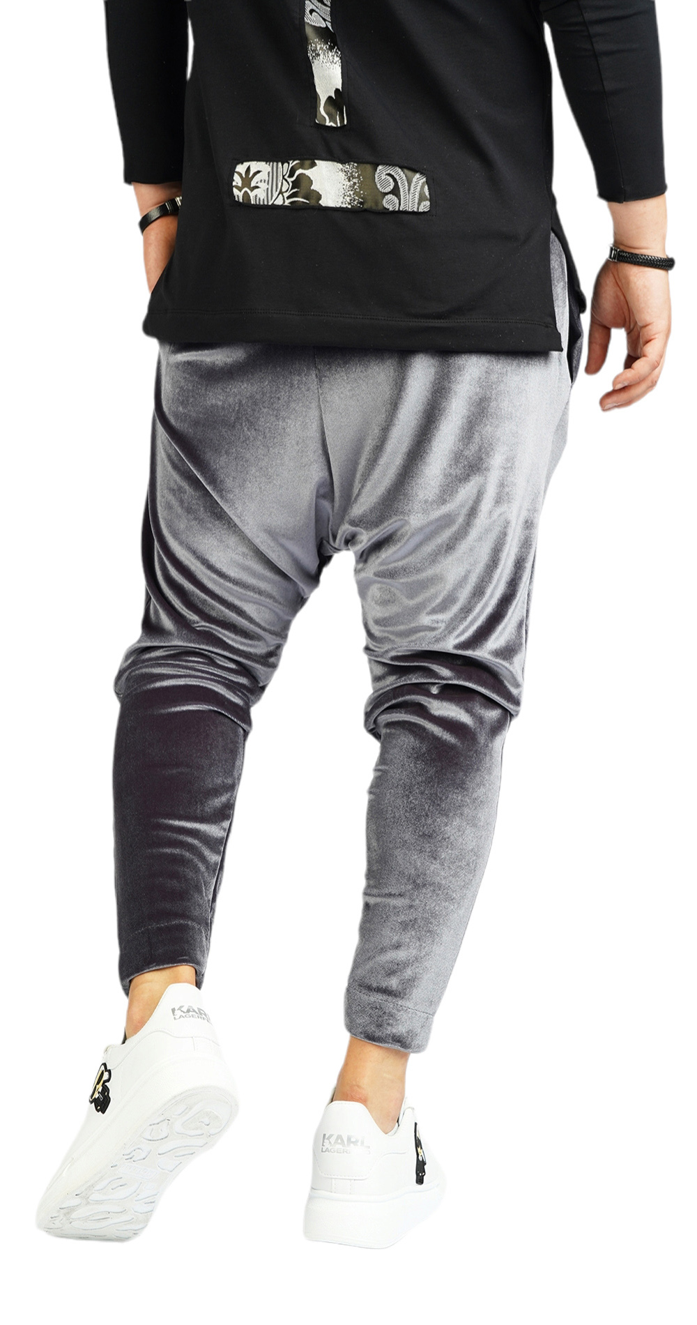 Pantaloni cu turul lasat din catifea fina metalica NOT-FOR-EVERYONE MPL5912 Pantaloni cu turul lasat din catifea fina metalica MPL5912