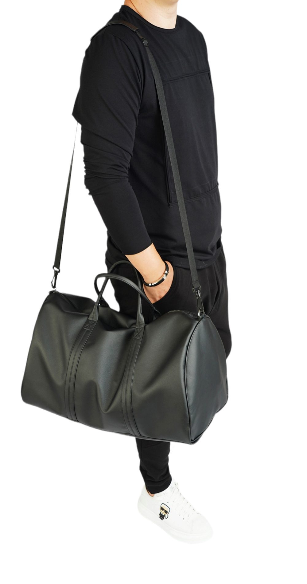 Gym edition, eco ♻ black leather duffle bag MBG5927