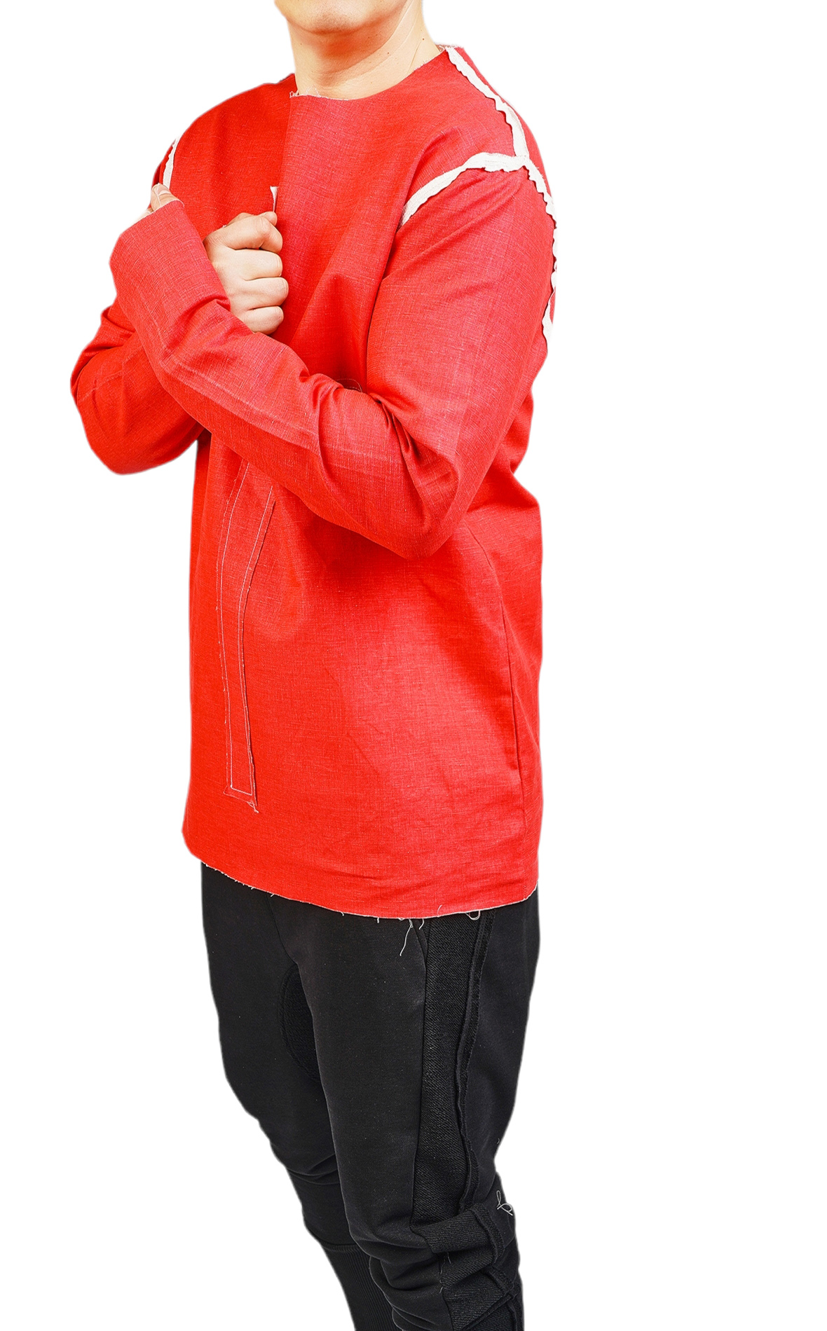 Bluza din denim rosu anterioare MBL6022 Bluza din denim rosu MBL6022
