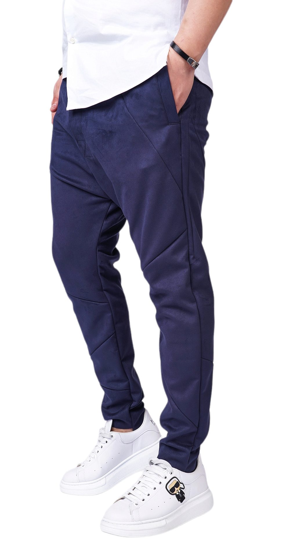 Pantaloni cu semi-tur, din <b>piele intoarsa</b> eco-friendly MPL6101