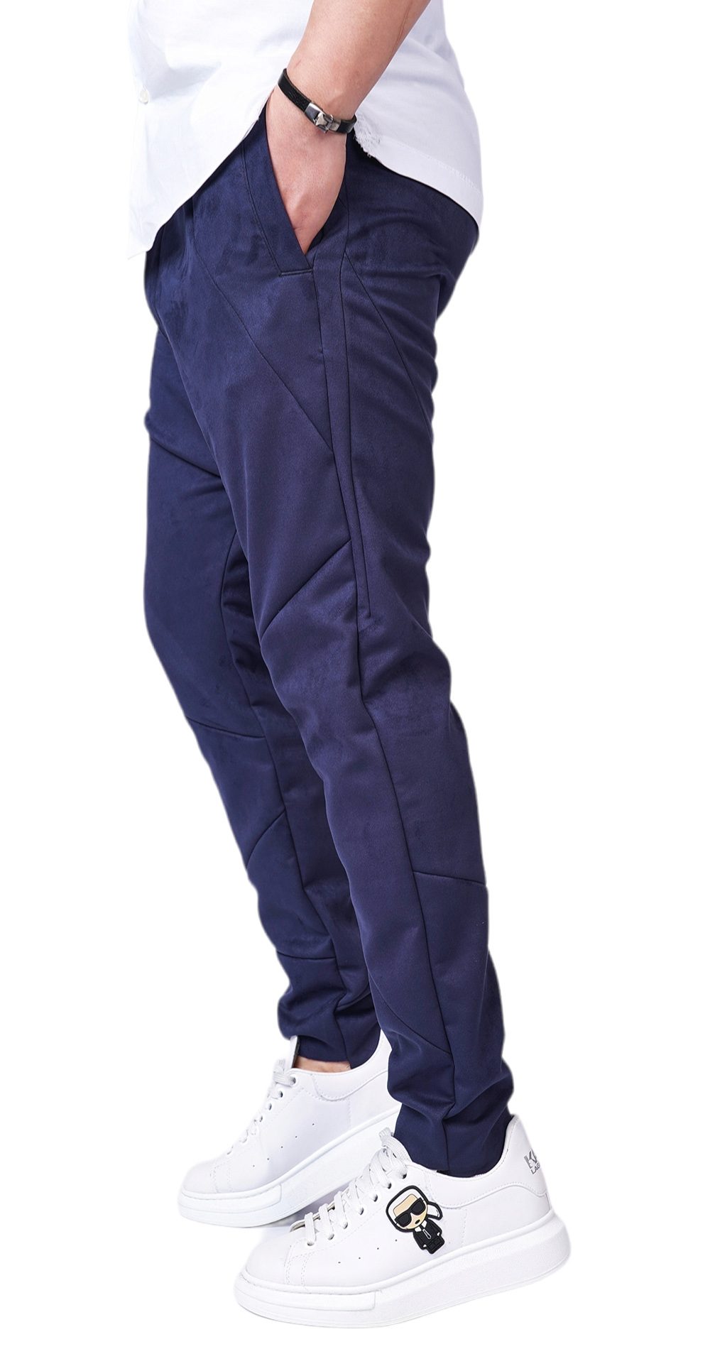 Pantaloni cu semi-tur, din <b>piele intoarsa</b> eco-friendly MPL6101