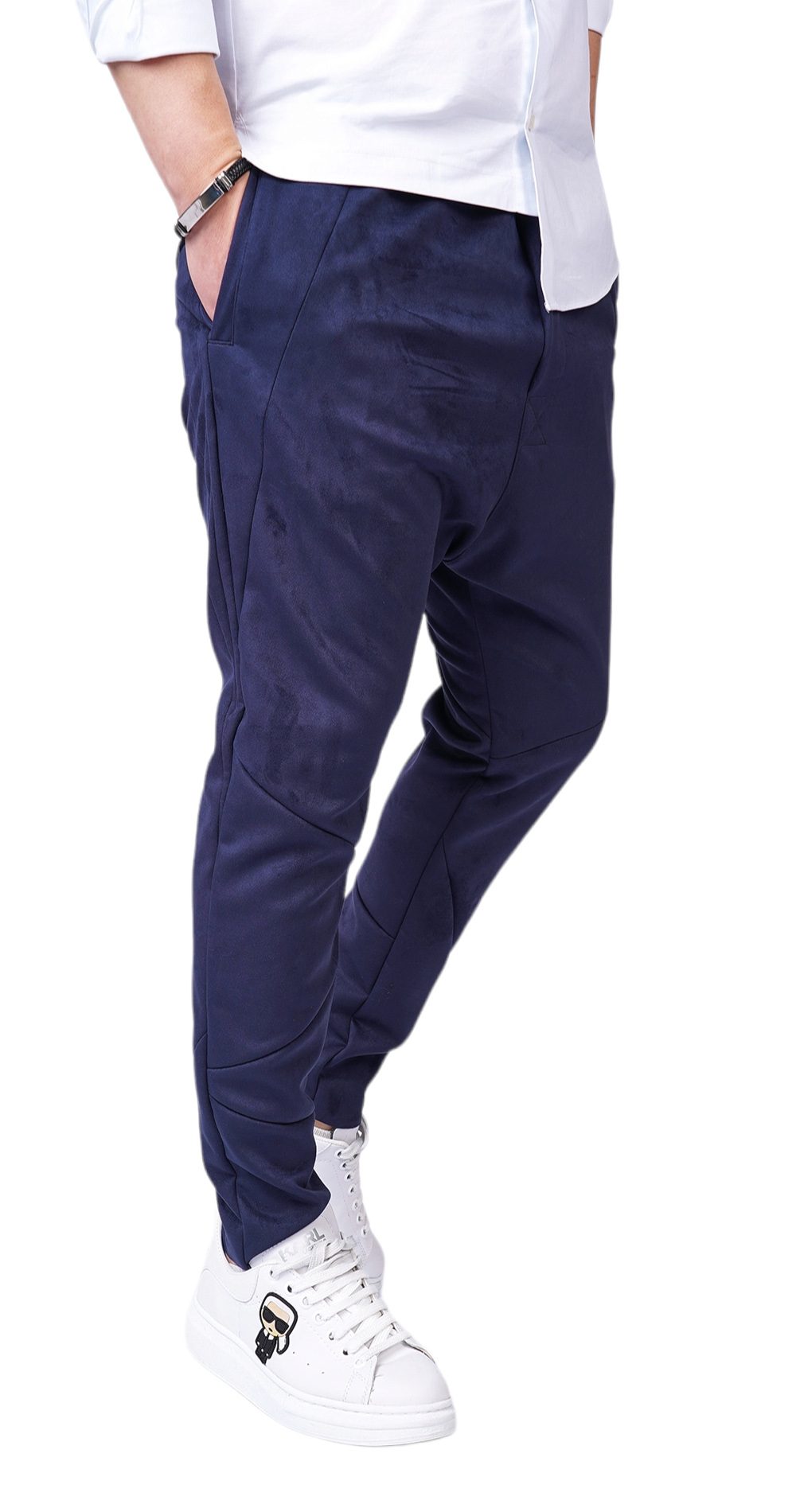 Pantaloni cu semi-tur, din <b>piele intoarsa</b> eco-friendly MPL6101