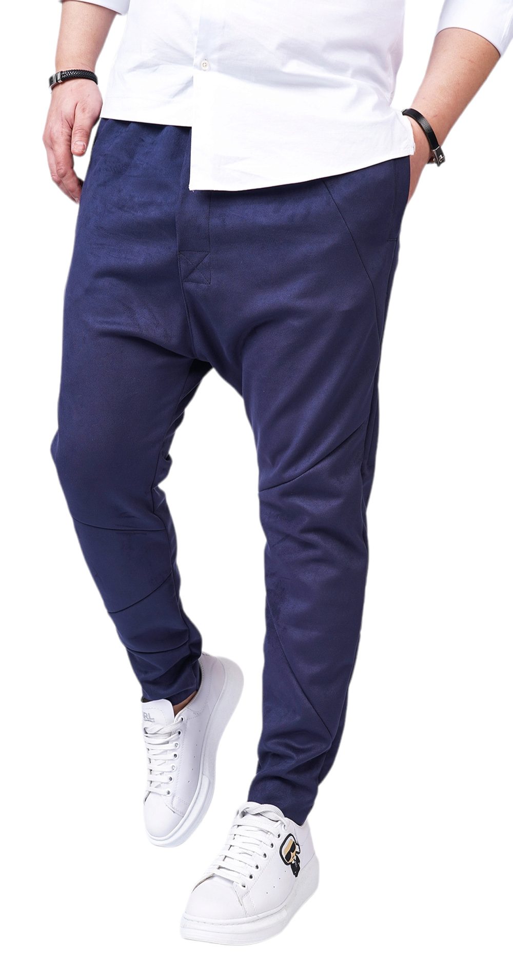 Pantaloni cu semi-tur, din <b>piele intoarsa</b> eco-friendly MPL6101