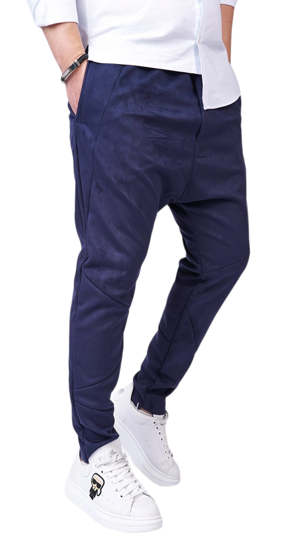 Pantaloni cu semi-tur, din <b>piele intoarsa</b> eco-friendly MPL6101