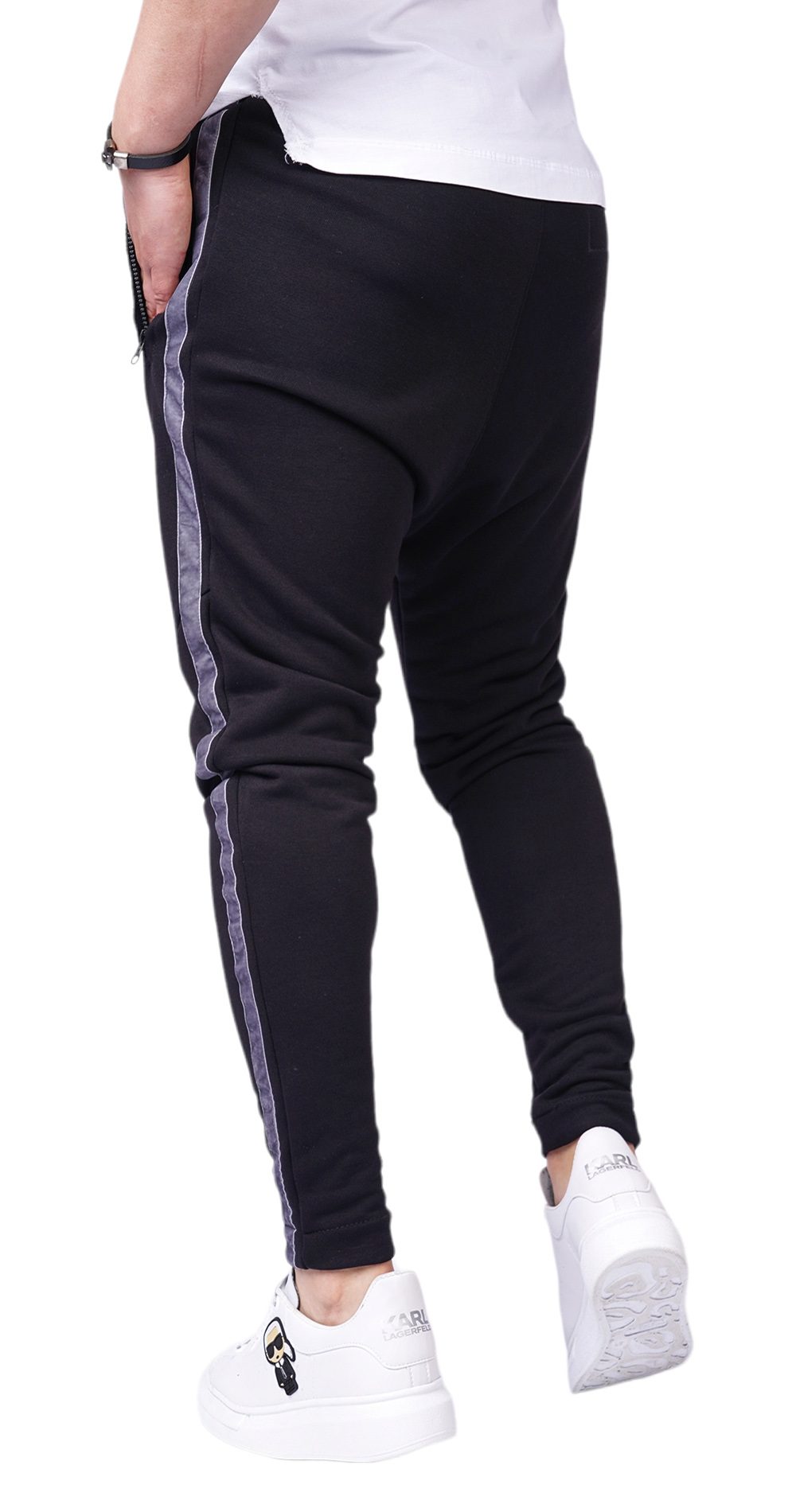Pantaloni cu semi-tur si insertie laterala din catifea MPL6107
