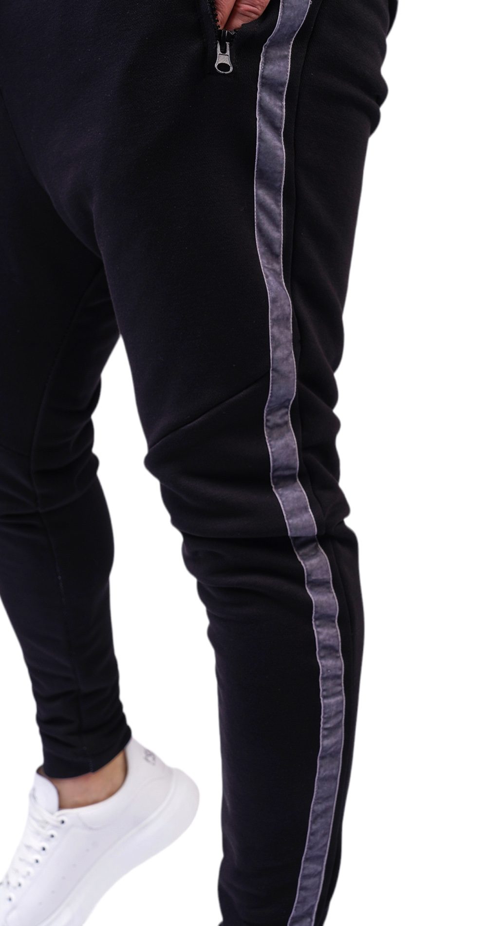 Pantaloni cu semi-tur si insertie laterala din catifea MPL6107