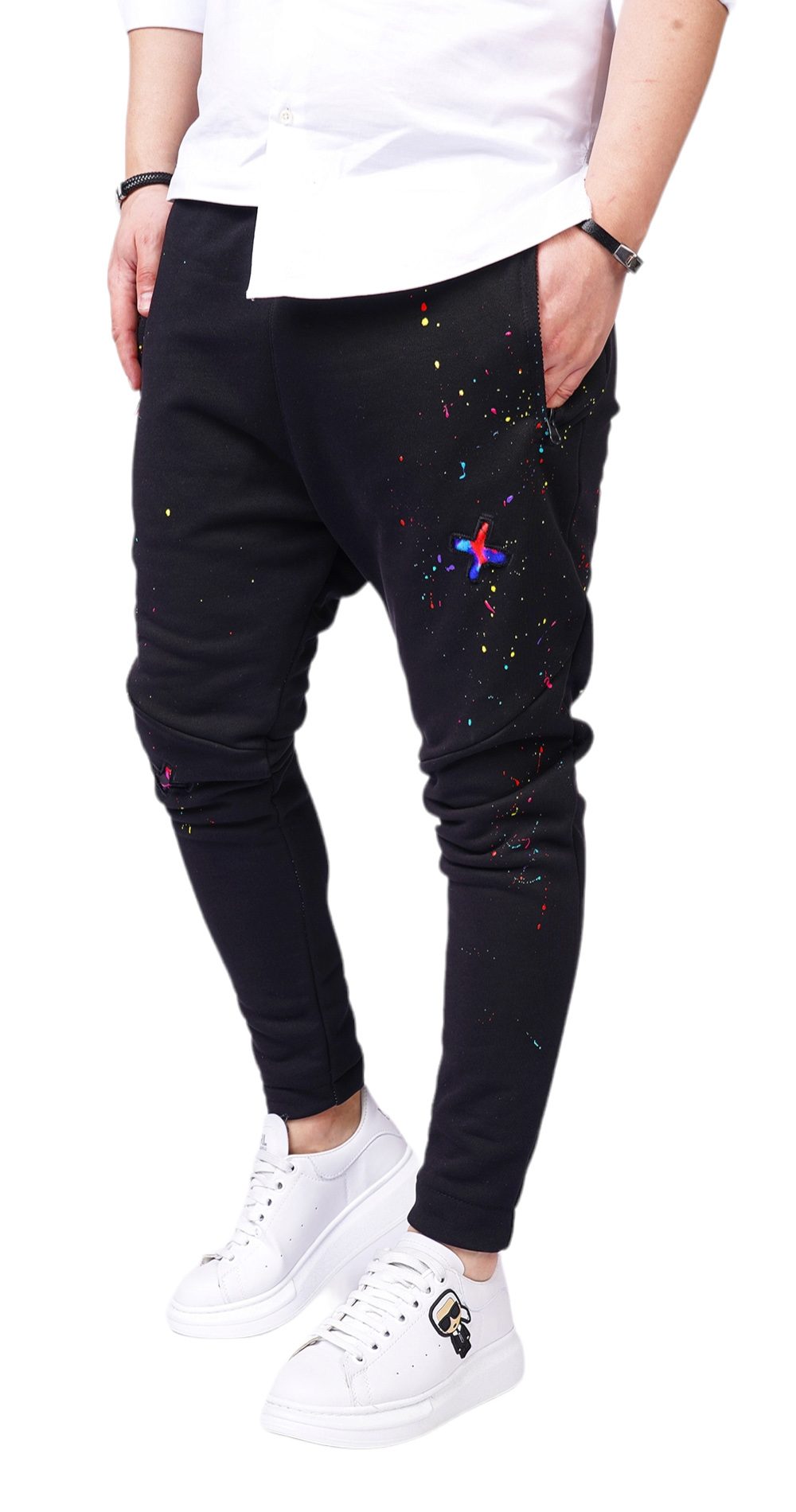 Pantaloni cu stropi de culoare si insertii in X MPL6108