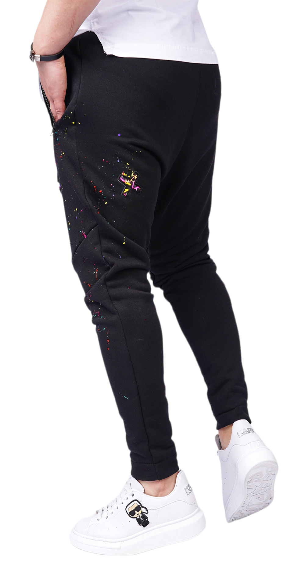 Pantaloni cu stropi de culoare si insertii in X pantaloni MPL6108 Pantaloni cu stropi de culoare si insertii in X MPL6108