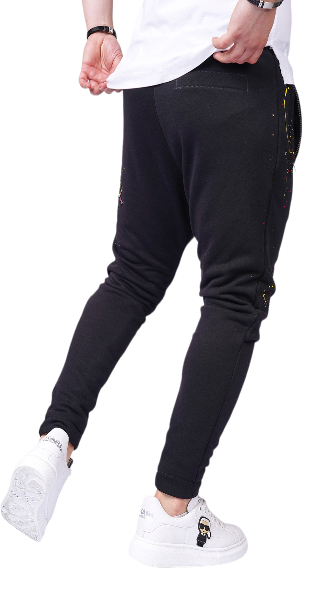 Pantaloni cu stropi de culoare si insertii in X pantaloni MPL6108 Pantaloni cu stropi de culoare si insertii in X MPL6108