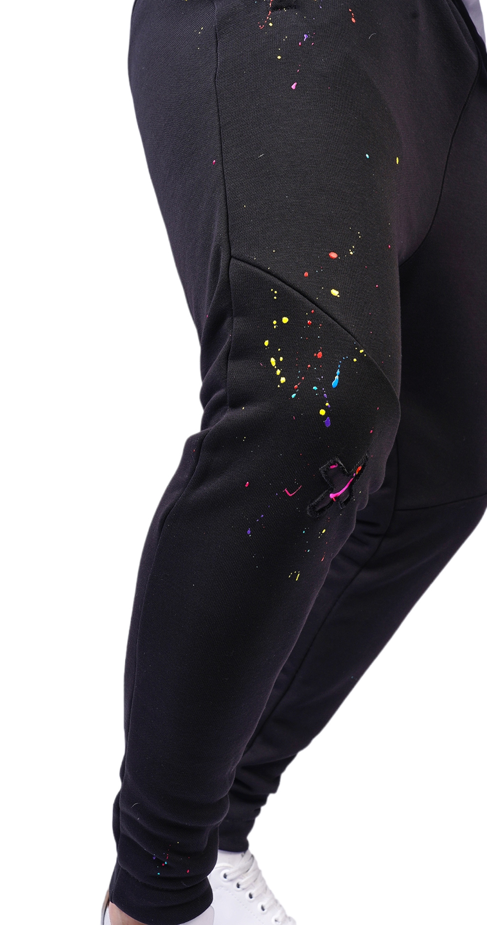 Pantaloni cu stropi de culoare si insertii in X pantaloni MPL6108 Pantaloni cu stropi de culoare si insertii in X MPL6108