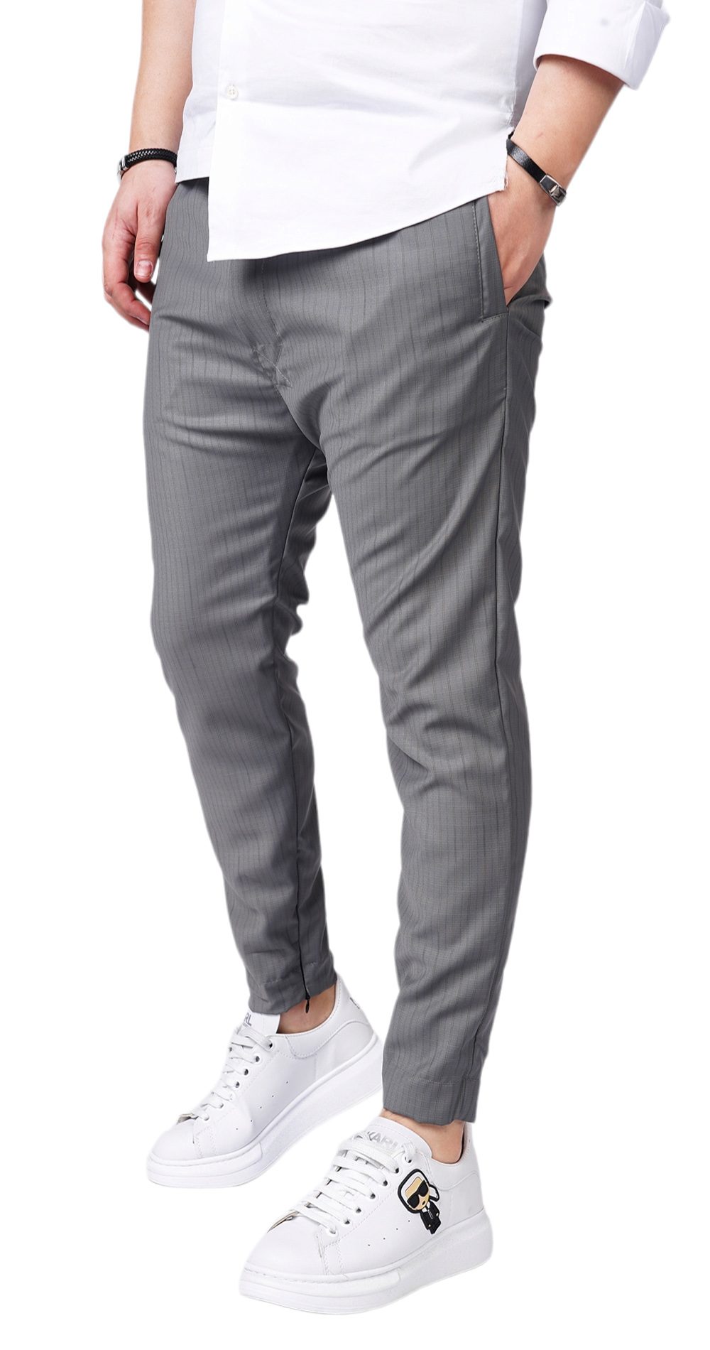 Pantaloni din stofa premium, gri deschis MPL6113