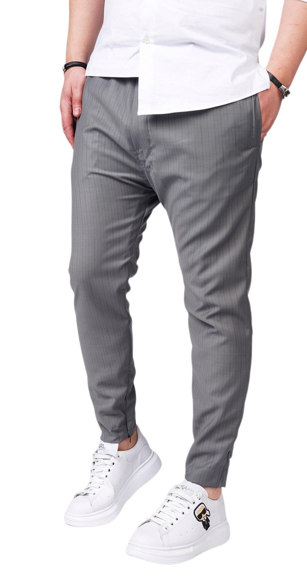 Pantaloni din stofa premium, gri deschis MPL6113