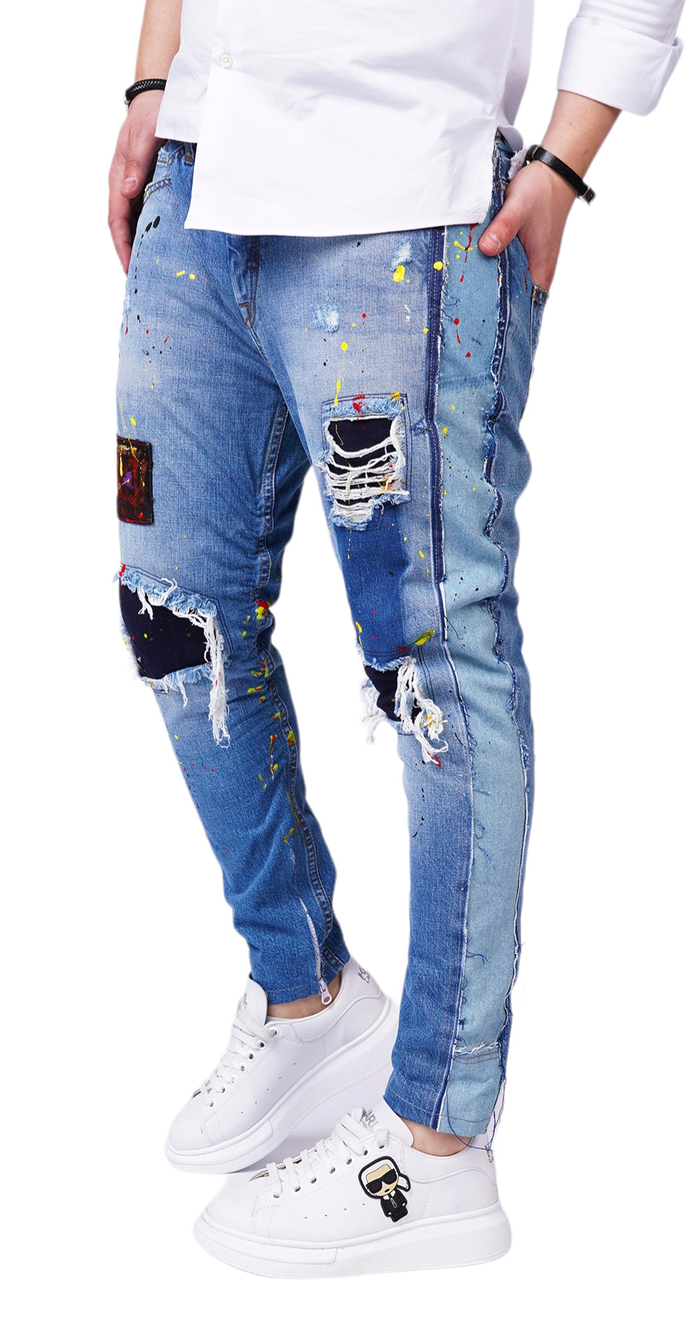 Blugi confectionati manual, cu elemente distincte jeans MJL6115 Blugi confectionati manual, cu elemente distincte MJL6115