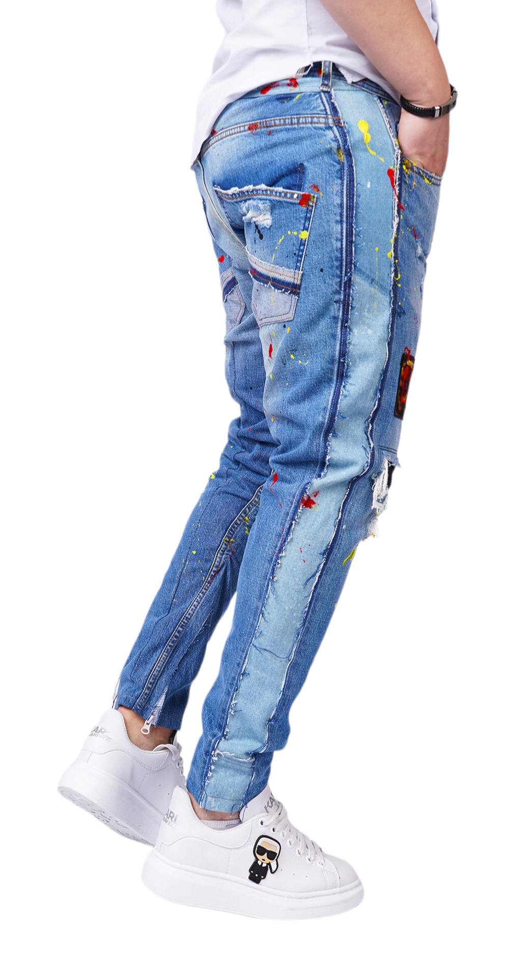 Blugi confectionati manual, cu elemente distincte jeans MJL6115 Blugi confectionati manual, cu elemente distincte MJL6115