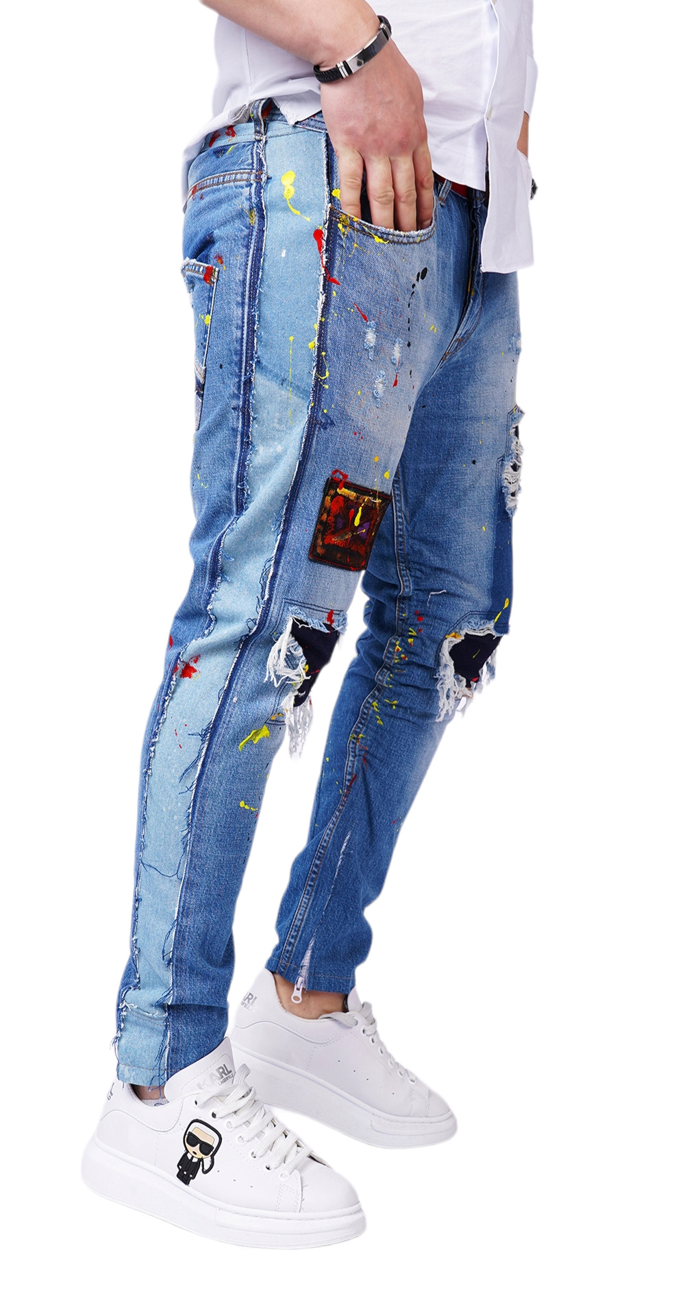 Blugi confectionati manual, cu elemente distincte jeans MJL6115 Blugi confectionati manual, cu elemente distincte MJL6115