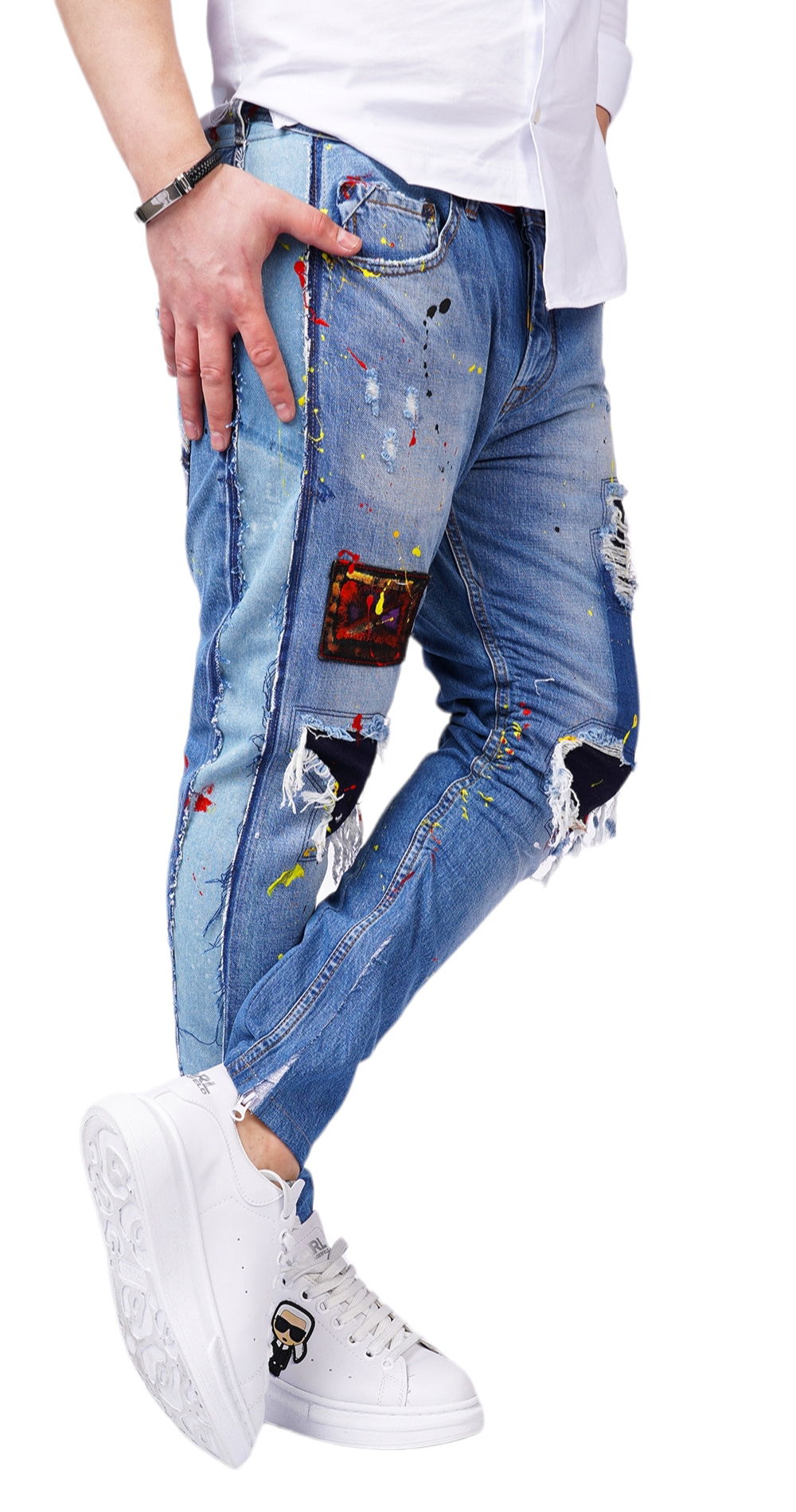 Blugi confectionati manual, cu elemente distincte jeans MJL6115 Blugi confectionati manual, cu elemente distincte MJL6115