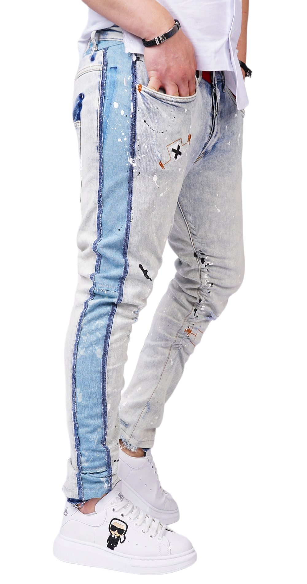 Blugi din denim stretch si elemente handmade MJL6117