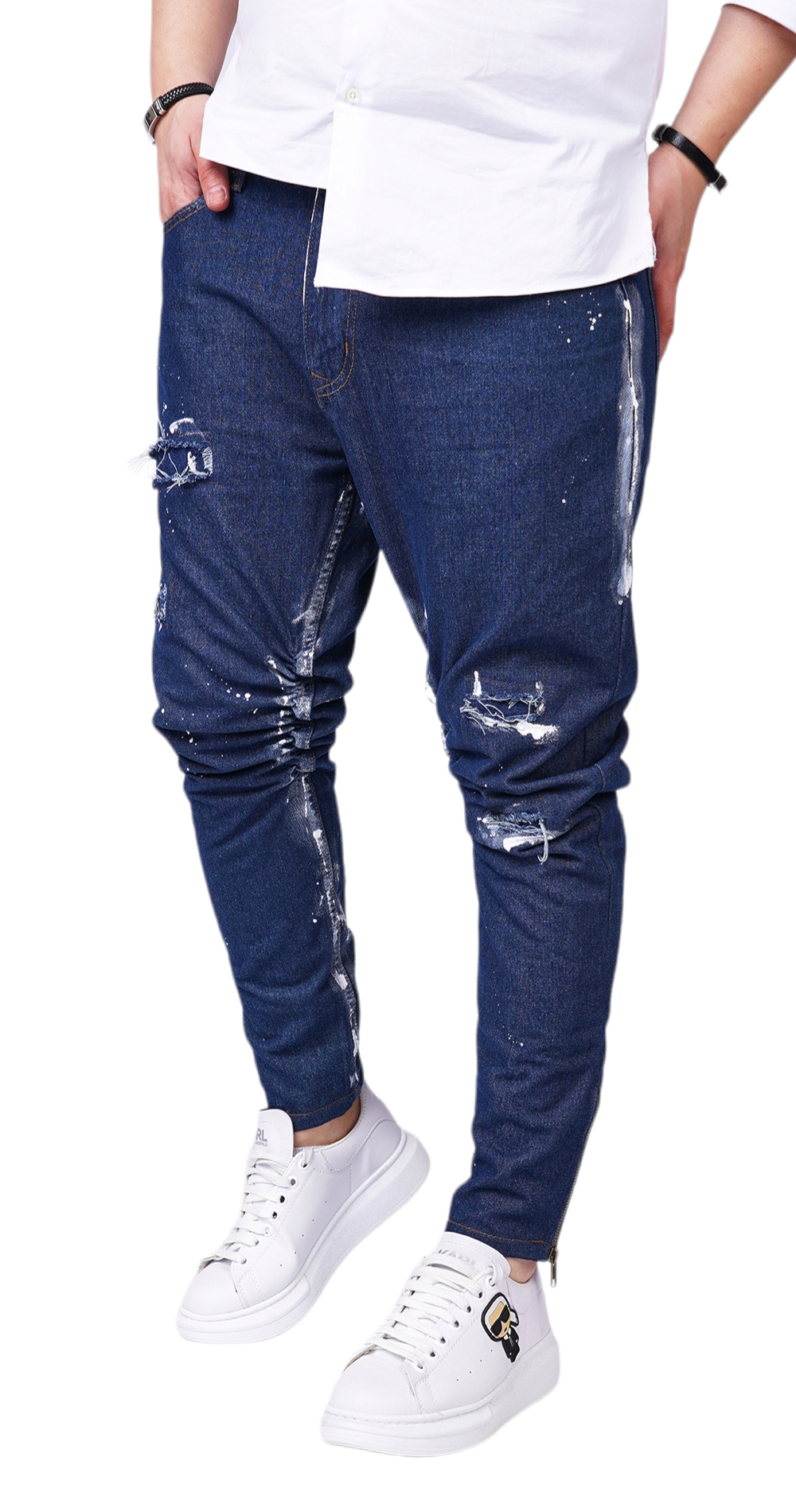 Blugi cu croiala speciala si elemente distressed 7-Ani MJL6119 Blugi cu croiala speciala si elemente distressed MJL6119