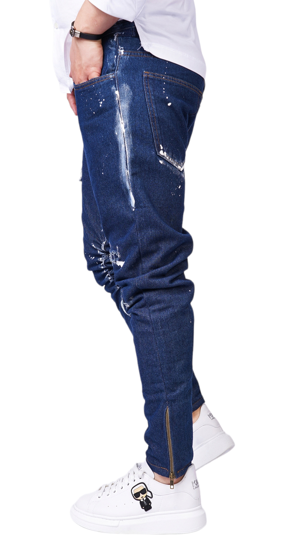 Blugi cu croiala speciala si elemente distressed 7-Ani MJL6119 Blugi cu croiala speciala si elemente distressed MJL6119