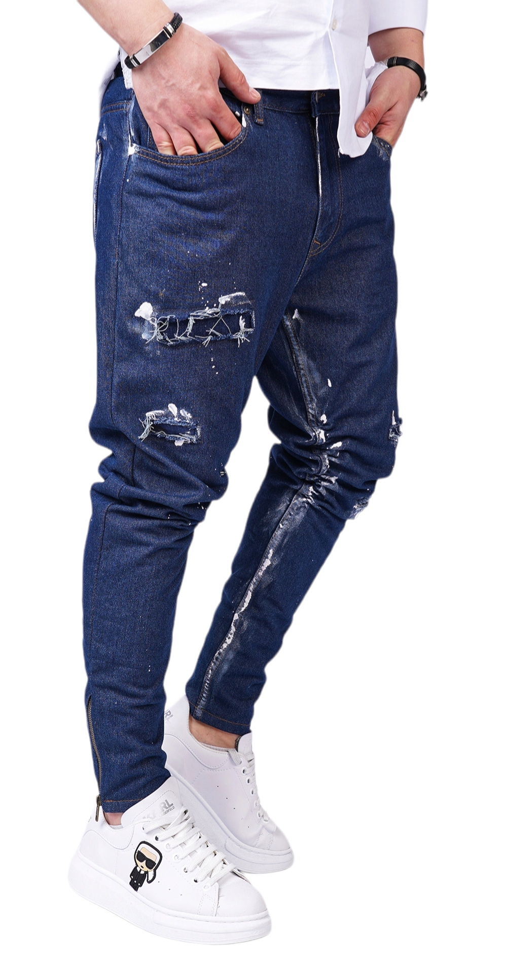 Blugi cu croiala speciala si elemente distressed 7-Ani MJL6119 Blugi cu croiala speciala si elemente distressed MJL6119