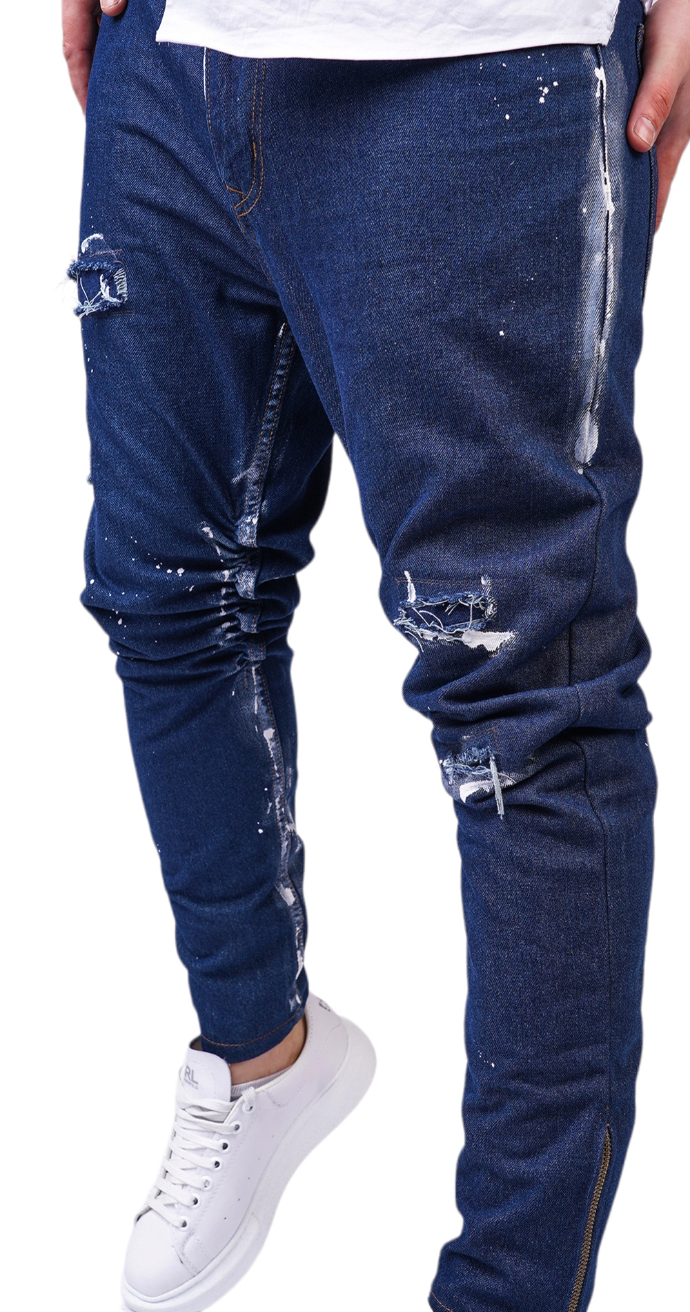 Blugi cu croiala speciala si elemente distressed 7-Ani MJL6119 Blugi cu croiala speciala si elemente distressed MJL6119