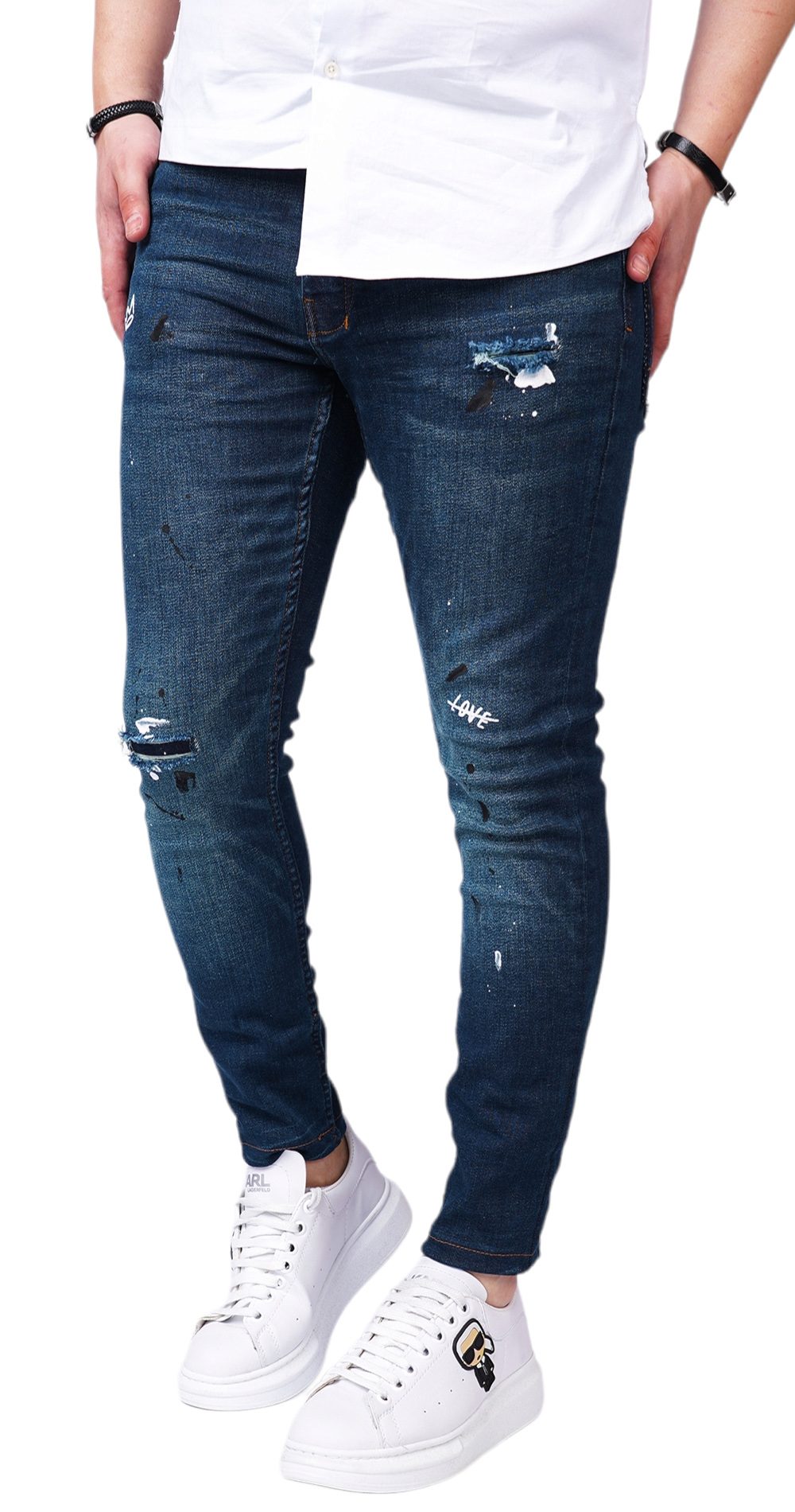 Jeans stretch, cu tocituri si elemente handmade MJL6120