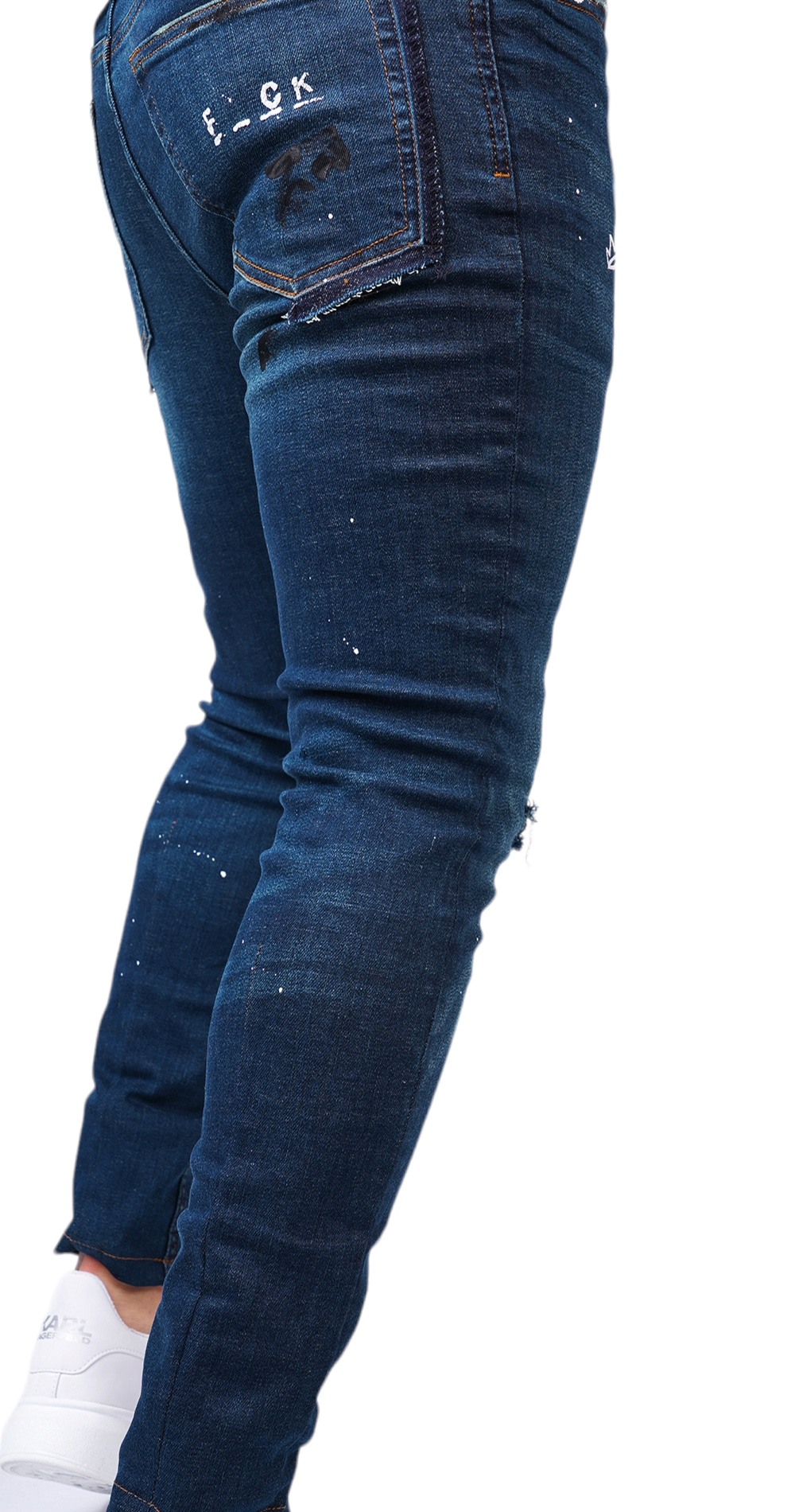 Jeans stretch, cu tocituri si elemente handmade anterioare MJL6120 Jeans stretch, cu tocituri si elemente handmade MJL6120