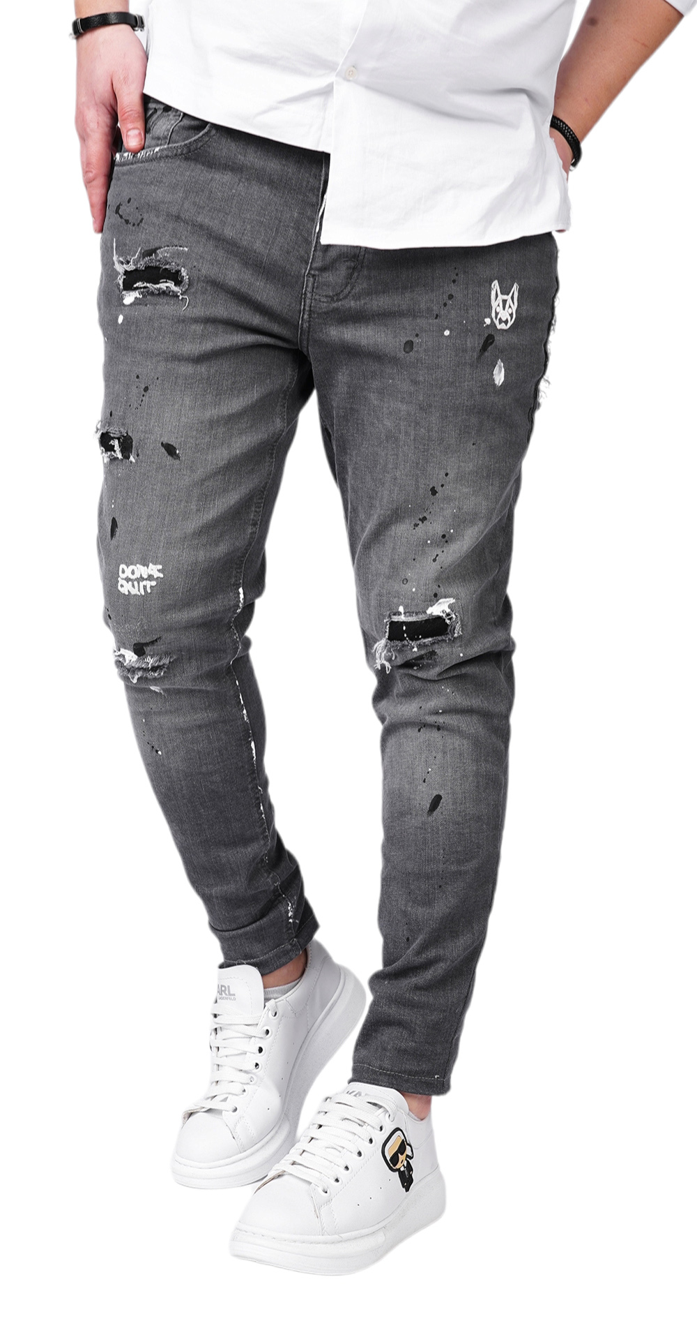 - DONT QUIT - DO IT - dark gray stretch jeans anterioare MJL6123 - DONT QUIT - DO IT - dark gray stretch jeans MJL6123