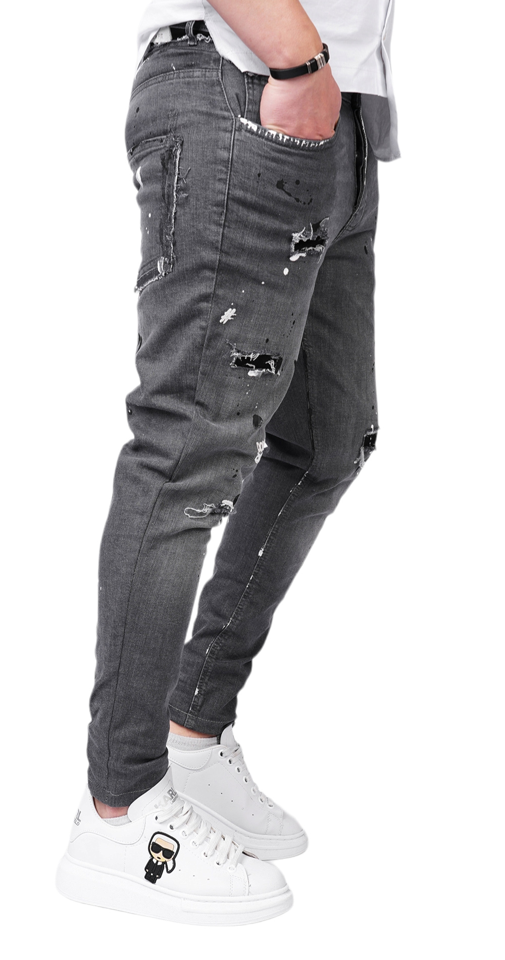 - DONT QUIT - DO IT - dark gray stretch jeans anterioare MJL6123 - DONT QUIT - DO IT - dark gray stretch jeans MJL6123