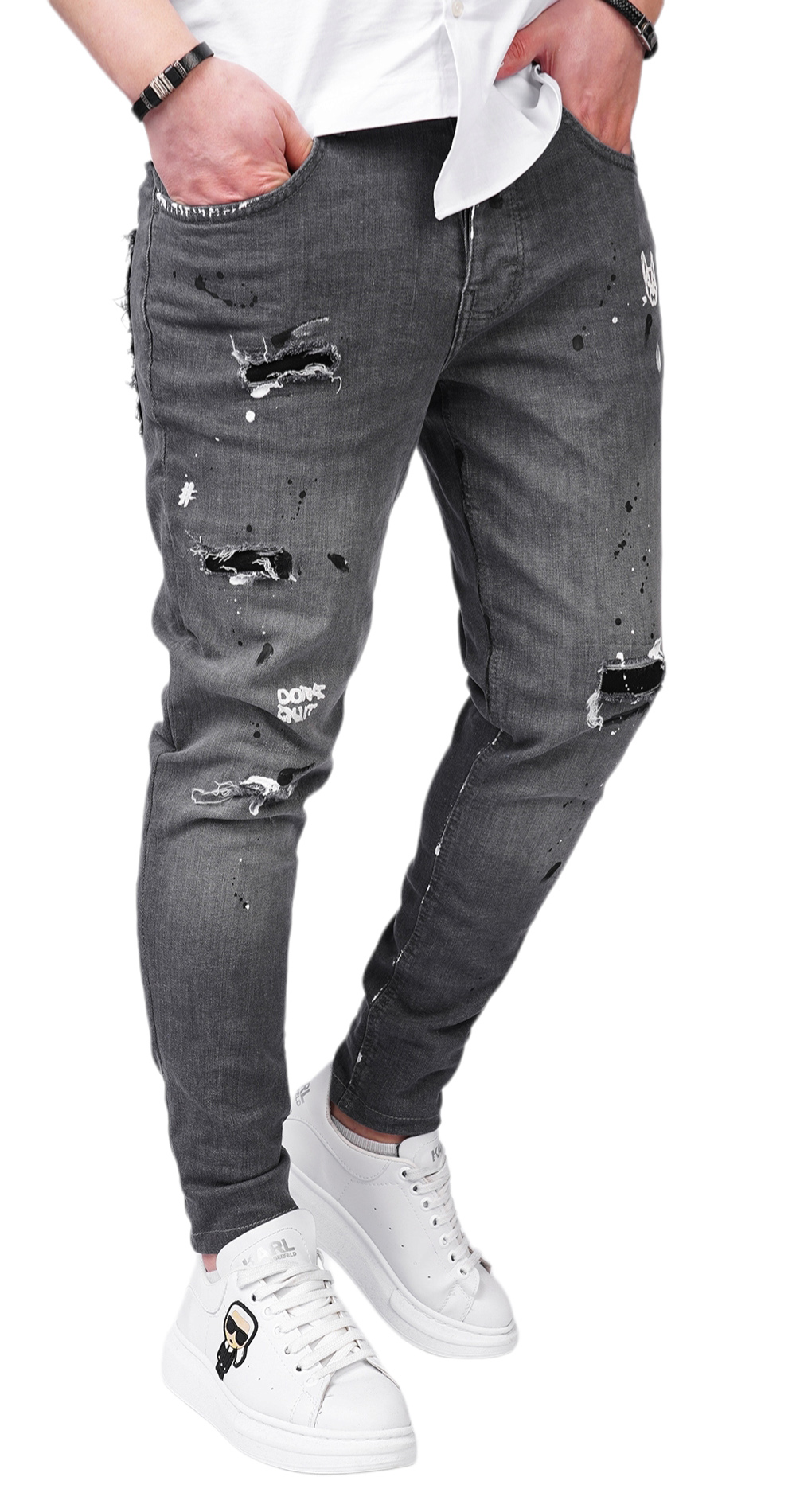 - DONT QUIT - DO IT - dark gray stretch jeans anterioare MJL6123 - DONT QUIT - DO IT - dark gray stretch jeans MJL6123