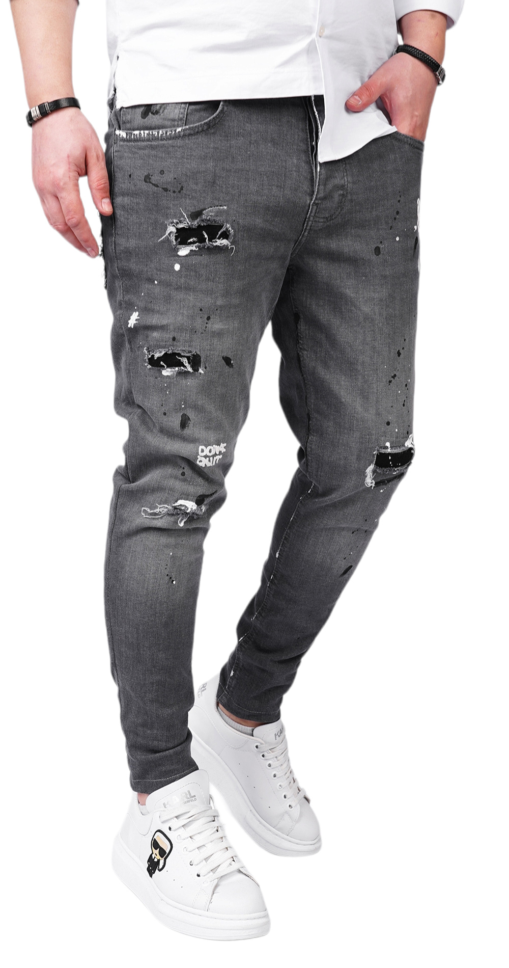 - DONT QUIT - DO IT - dark gray stretch jeans anterioare MJL6123 - DONT QUIT - DO IT - dark gray stretch jeans MJL6123