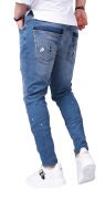 Blugi albastru-deschis, elemente handmade, material stretch jeans MJL6124 Blugi albastru-deschis, elemente handmade, material stretch MJL6124
