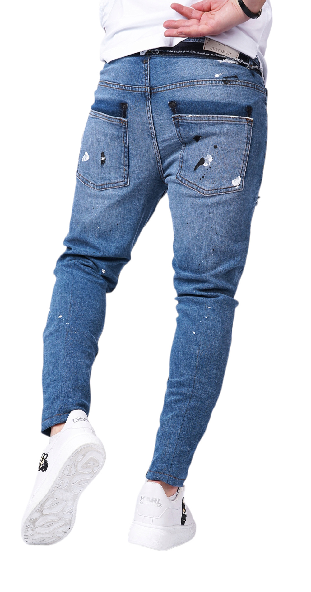 Blugi albastru-deschis, elemente handmade, material stretch jeans MJL6124 Blugi albastru-deschis, elemente handmade, material stretch MJL6124