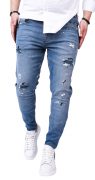 Blugi albastru-deschis, elemente handmade, material stretch jeans MJL6124 Blugi albastru-deschis, elemente handmade, material stretch MJL6124
