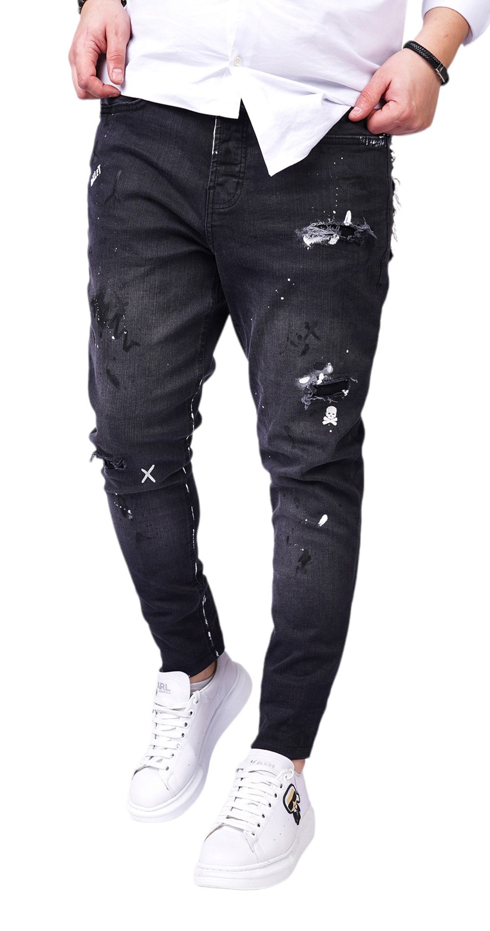 Special gray stretch jeans w/ distressed elements MJL6126