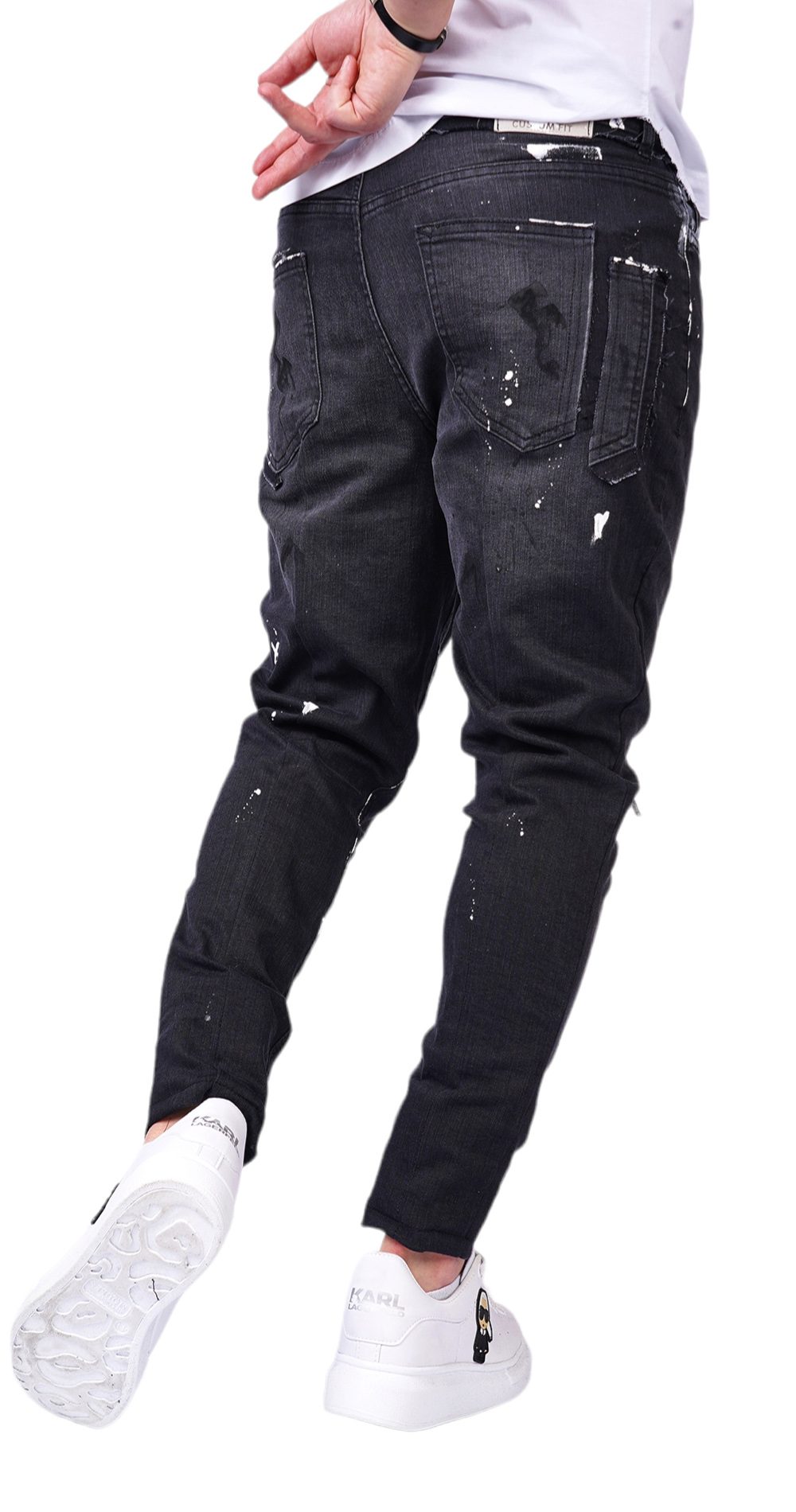 Special gray stretch jeans w/ distressed elements MJL6126