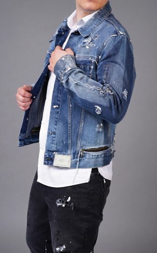 Geaca de blugi cu elemente distressed si fermoar la spate Geci MGL6130 Geaca de blugi cu elemente distressed si fermoar la spate MGL6130