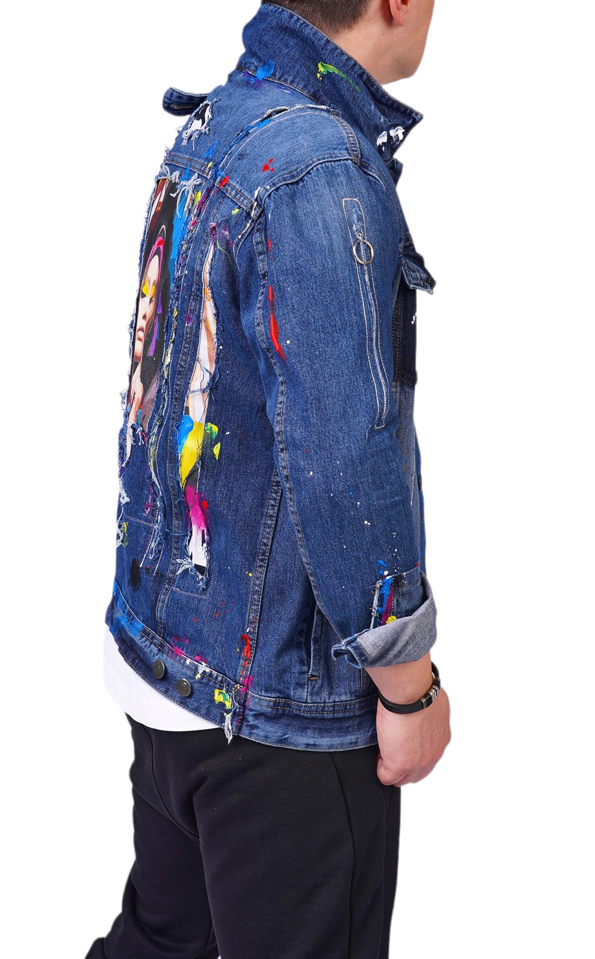 Geaca blugi cu elemente pictate manual si elemente distressed MGL6131