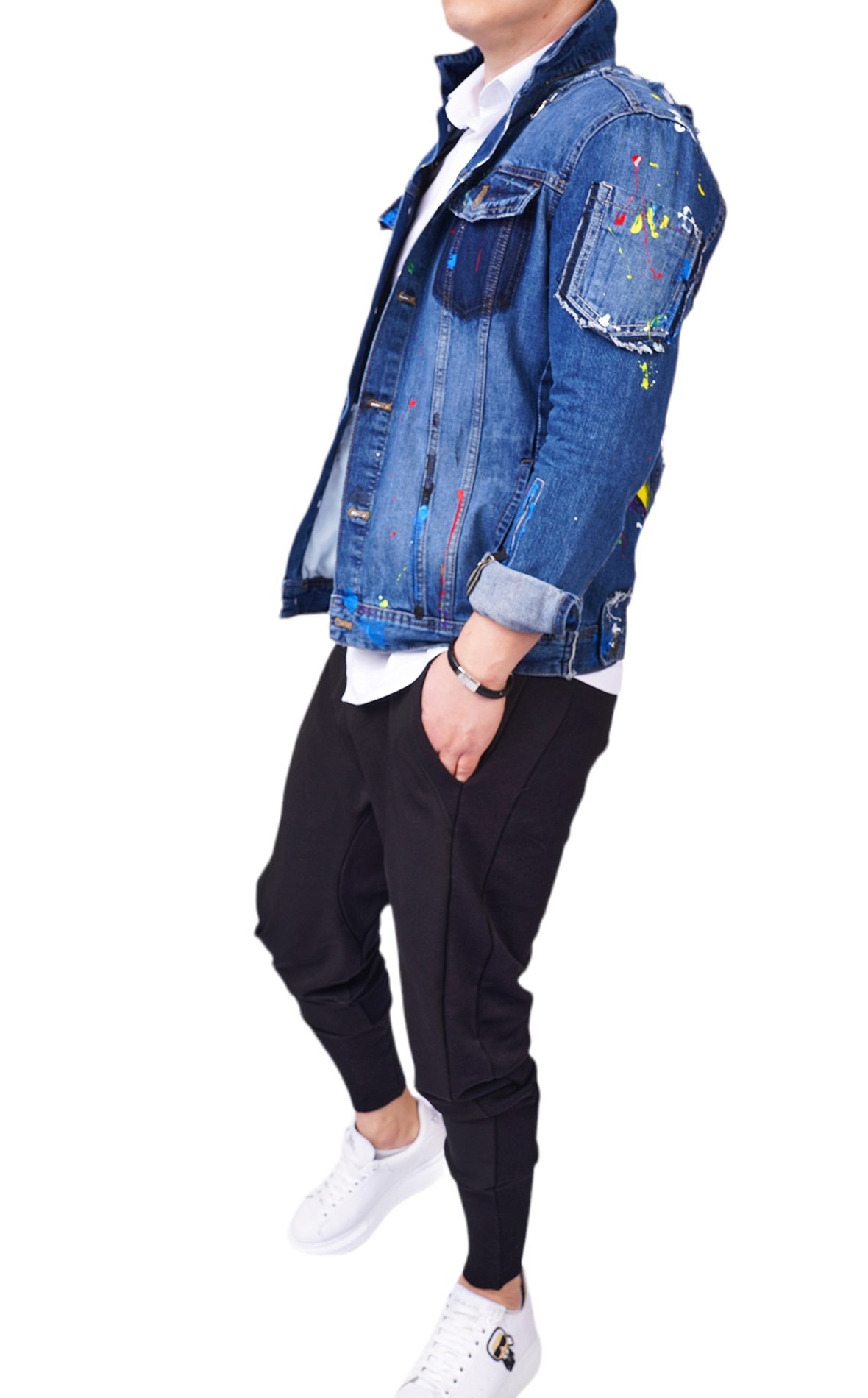 Geaca blugi cu elemente pictate manual si elemente distressed MGL6131