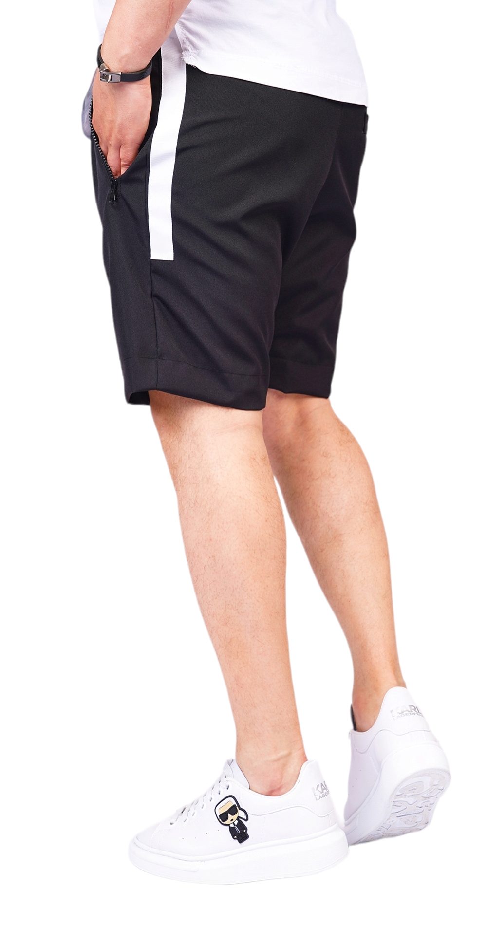 Pantaloni scurti cu banda alba eleganta MSL6209