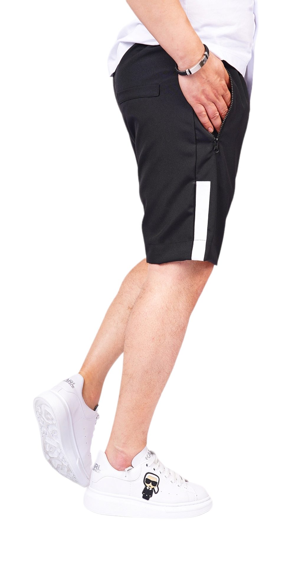 Pantaloni scurti cu banda alba eleganta MSL6209