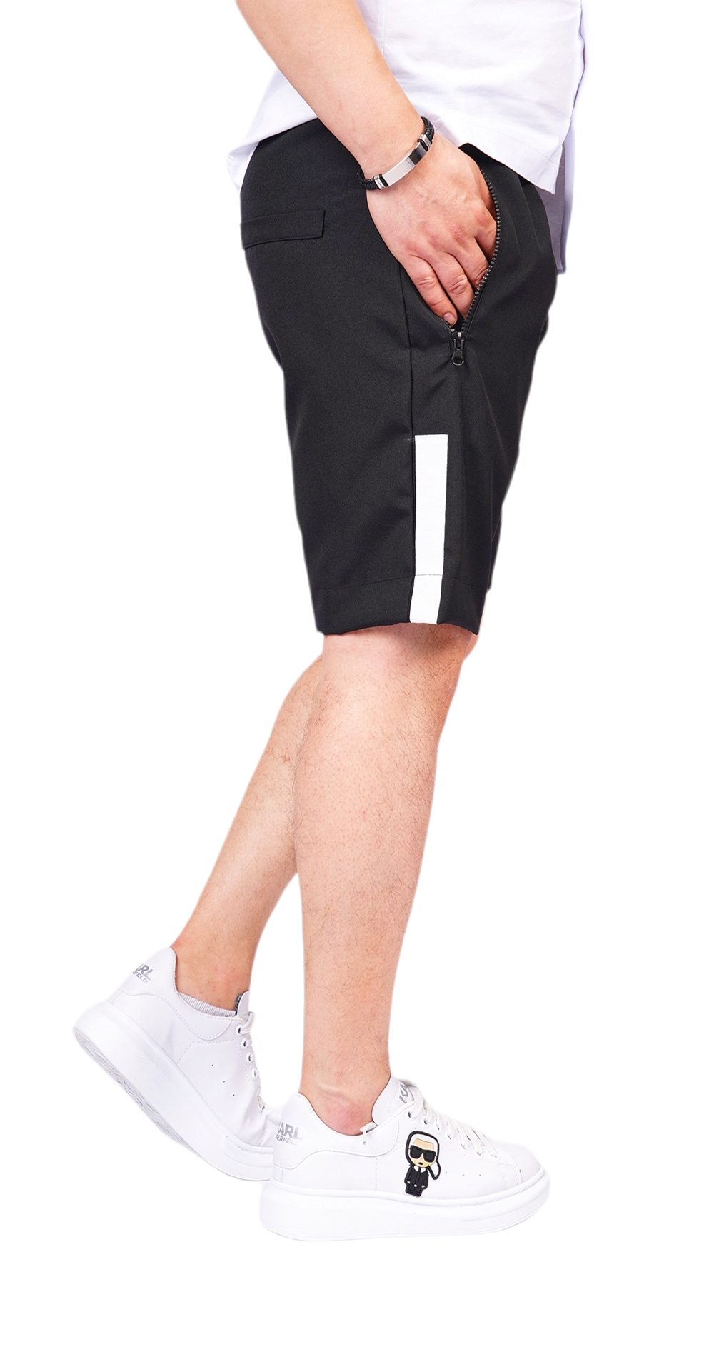 Pantaloni scurti cu banda alba eleganta MSL6209